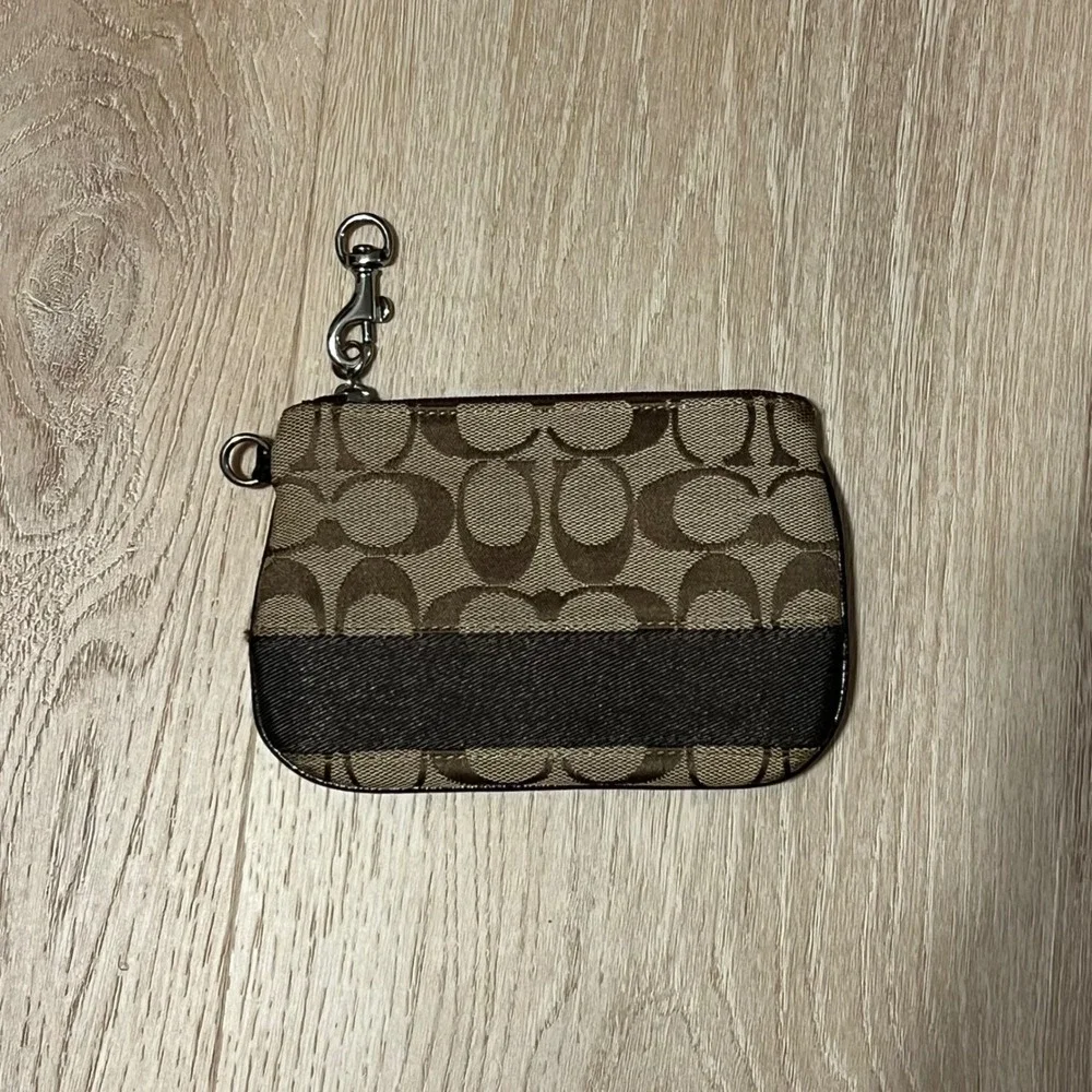Coach Signature Monogram Brown Canvas Wristlet Pouch Zip Top